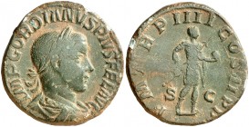 (241-242 d.C.). Gordiano III. Sestercio. (Spink 8731) (Co. 254) (RIC. 306a). 16,25 g. Pátina verde. MBC.