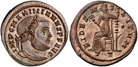 (305 d.C.). Galerio Maximiano. Ticinum. Follis. (Spink 14498) (Co. 114, de Maximiano Hércules) (RIC. 55b). 10,57 g. Bella. Escasa así. EBC.