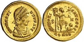 (393-395 d.C.). Arcadio. Constantinopla. Sólido. (Spink 20723) (Ratto 15 var) (RIC. 15b, como Sirmium). 4,49 g. EBC.