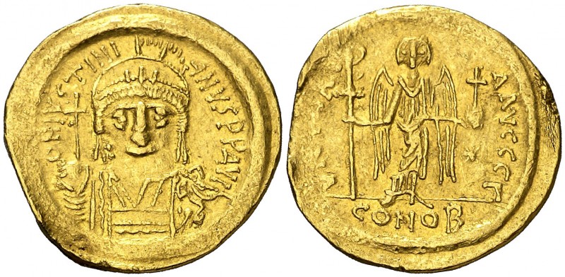 Justiniano I (527-565). Constantinopla. Sólido. (Ratto 458 var) (S. 140). 4,41 g...