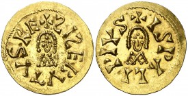Sisebuto (612-621). Ispali (Sevilla). Triente. (CNV. 219.39) (R.Pliego 277f). 1,46 g. Bella. EBC.