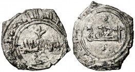 Taifa de Toledo y Valencia. Ismail al-Zafir. Fracción de dirhem de vellón. (V. 1083) (Prieto 321c) (Jesús Tierra 152). 0,84 g. Rara. MBC.