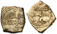 Taifa de Toledo y Valencia. Yahya al-Qadir. Moneda de electrón, sin orlas. (V. 1127) (Prieto 348). 1,55 g. Cospel irregular, casi cuadrado, habitual e...