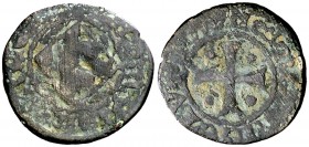 Comtat d'Urgell. Pere d'Aragó (1347-1408). Barcelona. Diner heràldic. (Cru.V.S. 135.2) (Cru.C.G. 1952b). 0,87 g. Rayitas. Rara. BC+.