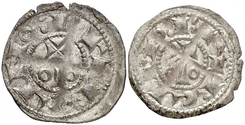 Alfons I (1162-1196). Barcelona. (Cru.C.G. 2100c y 2100d). Lote de 2 diners dife...