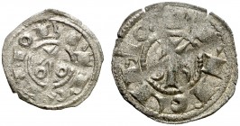 Alfons I (1162-1196). Barcelona. (Cru.V.S. 296 y 297) (Cru.C.G. 2100 var y 2101). Lote de 1 diner y 1 òbol. Escasos. MBC-/MBC+.