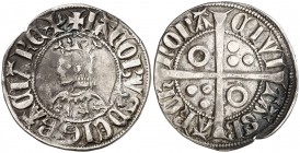 Jaume II (1291-1327). Barcelona. Croat. (Cru.V.S. falta) (Cru.C.G. 2156c). 3,08 g. Flores de cinco pétalos en el vestido. Letras A con travesaño. Sin ...
