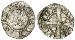 Jaume II (1291-1327). Barcelona. Òbol. (Cru.V.S. 349.1) (Cru.C.G. 2167a). 0,44 g. Letras A y U latinas. Escasa. MBC-.
