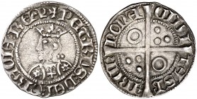 Pere III (1336-1387). Barcelona. Croat. (Cru.V.S. falta) (Badia falta) (Cru.C.G. falta). 3,21 g. Flores de seis pétalos y cruz en el vestido. Letra T ...