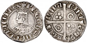 Pere III (1336-1387). Barcelona. Croat. (Cru.V.S. 408.1) (Cru.C.G. 2223l). 3,18 g. Flores de cinco pétalos y cruz en el vestido. Letras góticas. Ex Áu...