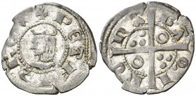 Pere III (1336-1387). Barcelona. Diner. (Cru.V.S. 416.2) (Cru.C.G. 2230c). 1,13 g. Cospel algo irregular. MBC+.