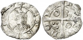 Pere III (1336-1387). Barcelona. Diner. (Cru.V.S. 418.3) (Cru.C.G. 2231b). 1 g. Cospel algo irregular. Vellón muy rico. (MBC+).