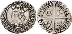 Alfons IV (1416-1458). Barcelona. Croat. (Cru.V.S. 817.1) (Cru.C.G. 2863). 2,56 g. El busto no interrumpe la gráfila. Recortada. Escasa. (MBC).