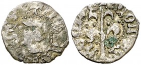 Joan II (1458-1479). Perpinyà. Òbol. (Cru.V.S. 953) (Cru.C.G. 2993). 0,39 g. Muy raro. MBC-.