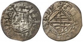 Ferran II (1479-1516). Barcelona. Dobler. 0,84 g. Falsa de época en cobre, restos de plateado. Ex Colección Crusafont 27/10/2011, nº 627. Ex Áureo & C...