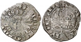 Enrique II (1368-1379). ¿Ceca?. Real de vellón de anagrama. (AB. falta). 3,67 g. Grieta. Rara. BC.