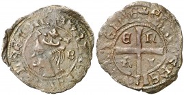 Enrique II (1368-1379). Burgos. Cruzado. (AB. 451). 1,19 g. Leyendas flojas. MBC.