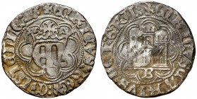 Enrique IV (1454-1474). Burgos. Medio real. (AB. 696 var). 1,40 g. Orlas octolobulares en anverso y reverso. Muy rara. MBC.