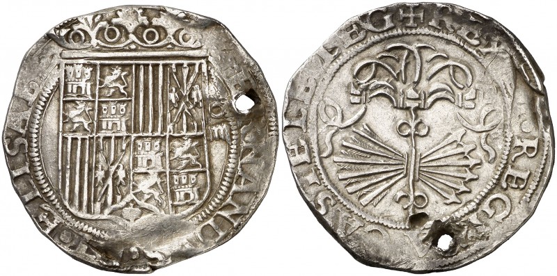 Reyes Católicos. Sevilla. 4 reales. (AC. 566). 13,56 g. Sin marca de ceca. Perfo...