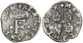 s/d. Felipe II. Milán. 1 quattrino o tertina. (Vti. 4) (MIR. 335 var). 0,75 g. MBC-.