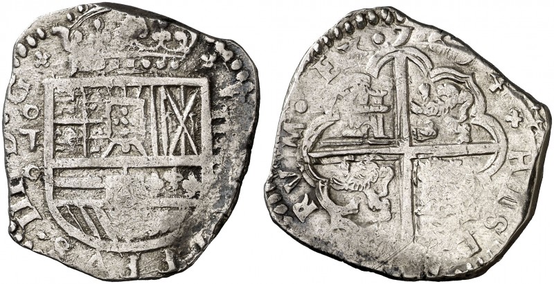 1614. Felipe III. Toledo. 4 reales. (AC. 843, mismo ejemplar). 13,75 g. Sin ensa...