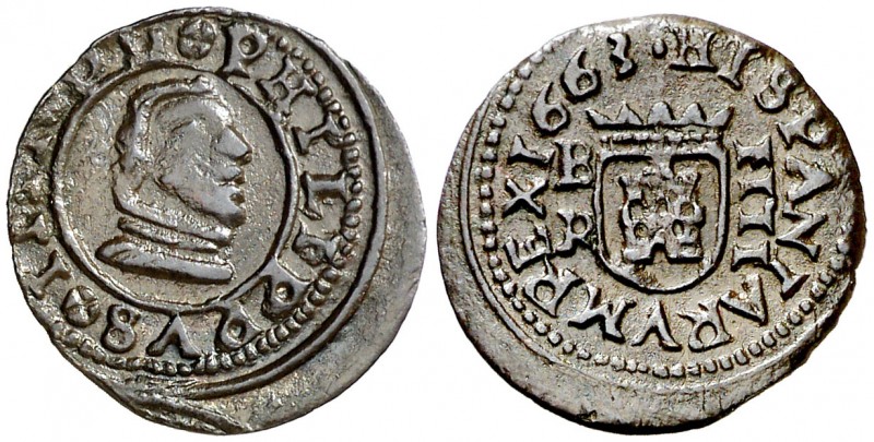 1663. Felipe IV. Burgos. R. 4 maravedís. (AC. 188). 0,90 g. Buen ejemplar. MBC+....