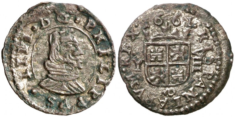 1661. Felipe IV. MD (Madrid). Y. 8 maravedís. (AC. 358). 1,66 g. Conserva el pla...