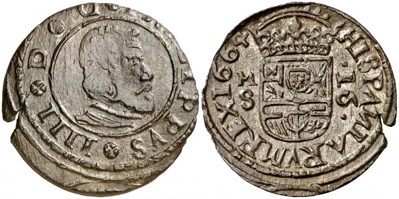 1664. Felipe IV. M (Madrid). S. 16 maravedís. (AC. 480). 4,35 g. Las I y el ordi...