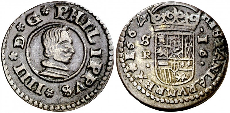 1664. Felipe IV. Sevilla. R. 16 maravedís. (AC. 498). 4 g. Ex Áureo & Calicó 26/...