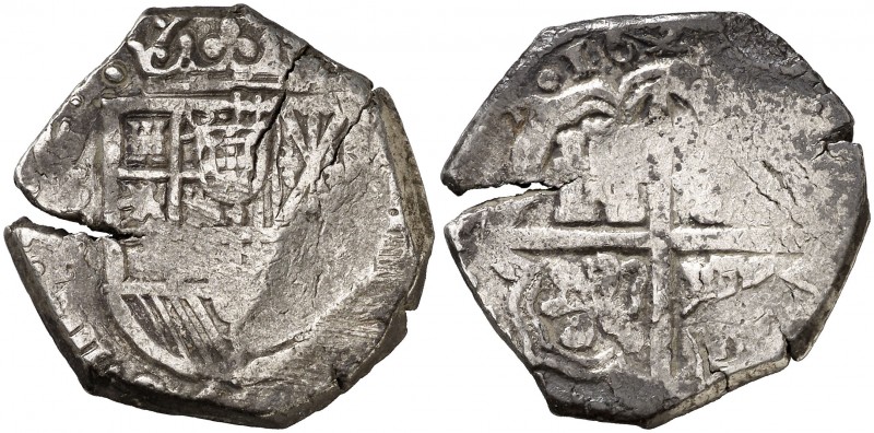 162¿5?. Felipe IV. Sevilla. R. 4 reales. (AC. ¿1185?). 13,61 g. Grieta. Escasa. ...