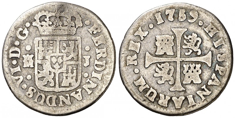 1759. Fernando VI. Madrid. J. 1/2 real. (AC. 77). 1,29 g. Escasa. BC.