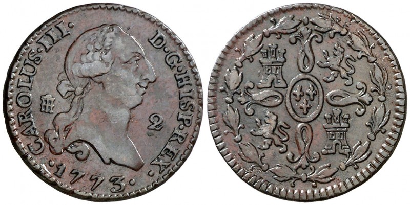 1773. Carlos III. Segovia. 2 maravedís. (AC. 35). 2,31 g. MBC-/MBC.