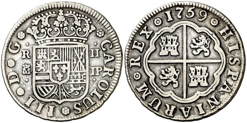 1759. Carlos III. Madrid. JP. 2 reales. (AC. 607). 5,80 g. MBC.