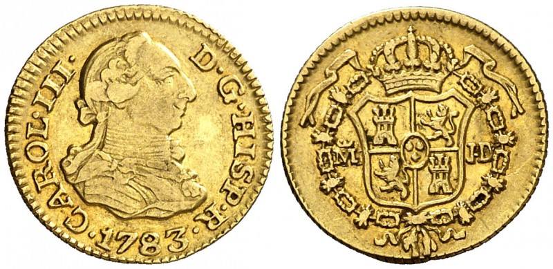 1783. Carlos III. Madrid. JD. 1/2 escudo. (AC. 1275). 1,76 g. MBC/MBC+.