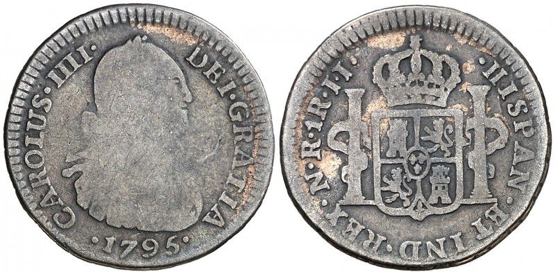 1795. Carlos IV. Santa Fe de Nuevo Reino. JJ. 1 real. (AC. 491) (Restrepo 78-12)...