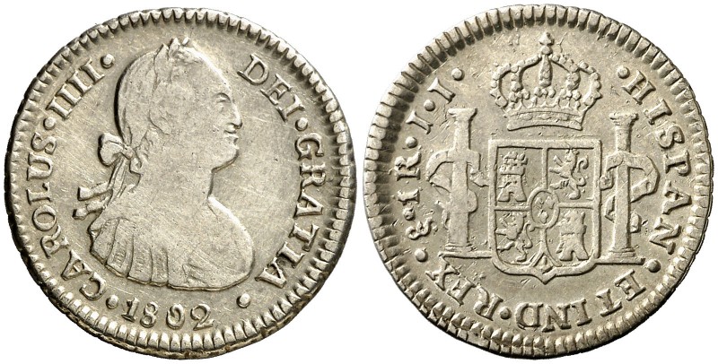 1802. Carlos IV. Santiago. JJ. 1 real. (AC. 522.1). 3,33 g. Único año de este en...