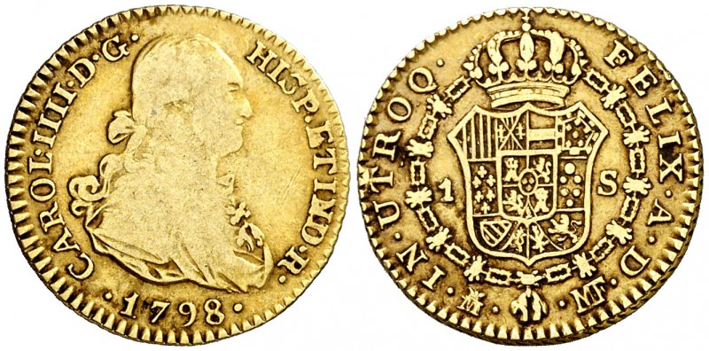 1798. Carlos IV. Madrid. MF. 1 escudo. (AC. 1116). 3,31 g. BC+/MBC-.