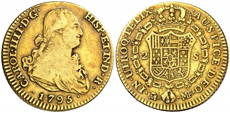 1795. Carlos IV. Madrid. MF. 2 escudos. (AC. 1285). 6,64 g. BC+/MBC-.