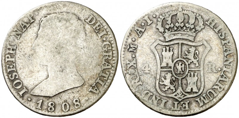 1808. José Napoleón. Madrid. AI. 4 reales. (AC. 12). 5,58 g. Rara. BC-/BC.