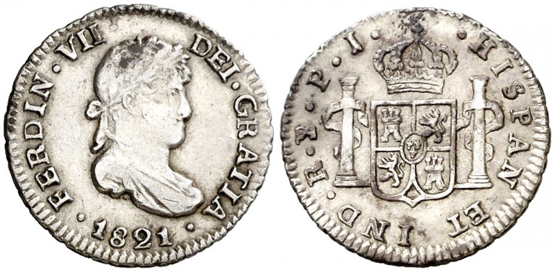 1821. Fernando VII. Potosí. PJ. 1/2 real. (AC. 436). 1,65 g. MBC.