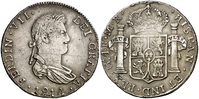 1814. Fernando VII. Guadalajara. MR. 4 reales. (AC. 1039 var). 13,47 g. Busto de...