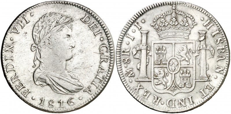 1816. Fernando VII. México. JJ. 8 reales. (AC. 1331). 26,95 g. Leves rayitas. MB...