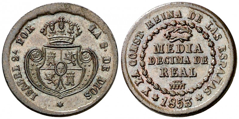 1853. Isabel II. Segovia. 1/2 décima de real. (AC. 140). 1,90 g. Bella. Ex Colec...