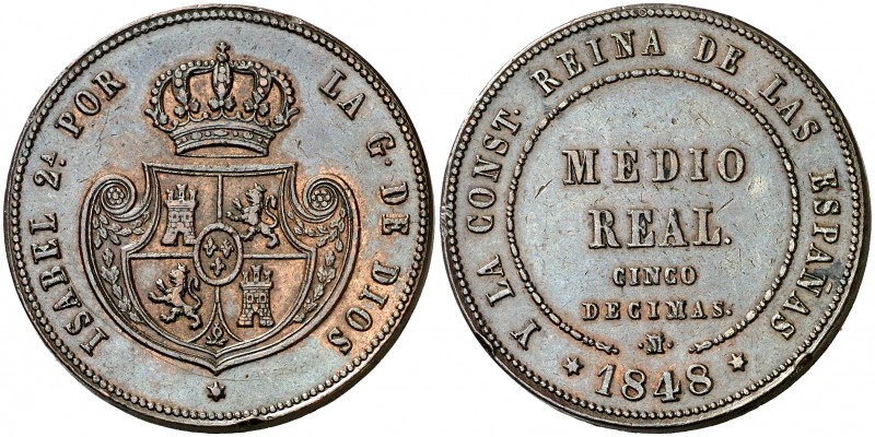 1848. Isabel II. Madrid. 1/2 real=5 décimas. (AC. 152). 18,40 g. Golpecitos. Ex ...