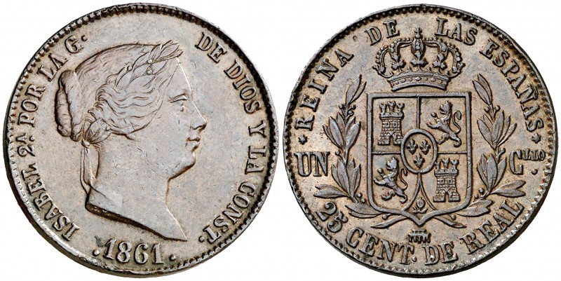 1861. Isabel II. Segovia. 25 céntimos de real. (AC. 194). 9,30 g. Ex Colección M...