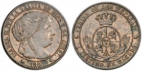 1868. Isabel II. Barcelona. OM. 1 céntimo de escudo. (AC. 216). 2,53 g. Ex Colección Manuela Etcheverría. EBC/EBC+.