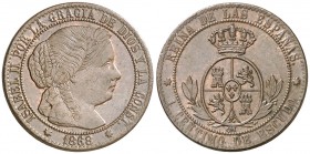 1868. Isabel II. Sevilla. OM. 1 céntimo de escudo. (AC. 229). 2,36 g. Ex Colección Manuela Etcheverría. EBC-/EBC.