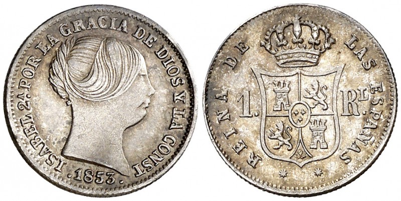 1853. Isabel II. Barcelona. 1 real. (AC. 276). 1,34 g. Ex Colección Manuela Etch...