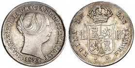 1853. Isabel II. Barcelona. 1 real. (AC. 276). 1,34 g. Ex Colección Manuela Etcheverría. MBC+/EBC-.