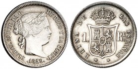 1859. Isabel II. Madrid. 1 real. (AC. 308). 1,31 g. Bella. Ex Colección Manuela Etcheverría. EBC+.